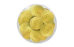 Шоколадная монета «Биткоин/Bitcoin» 6г, горький шоколад в золотой фольге, в тубе по 60шт.