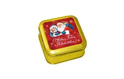 Новогодний шоколадный набор «Дед Мороз» в золотой жестяной банке 80г, 16 плиток шоколада 5г