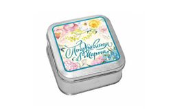 Шоколадный набор «ВЕСНА» в серебряной жестяной банке 80г, 16 плиток шоколада 5г