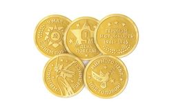 Шоколадные монеты «День Победы» 6г, молочный шоколад в золотой фольге, в тубе по 60 штук