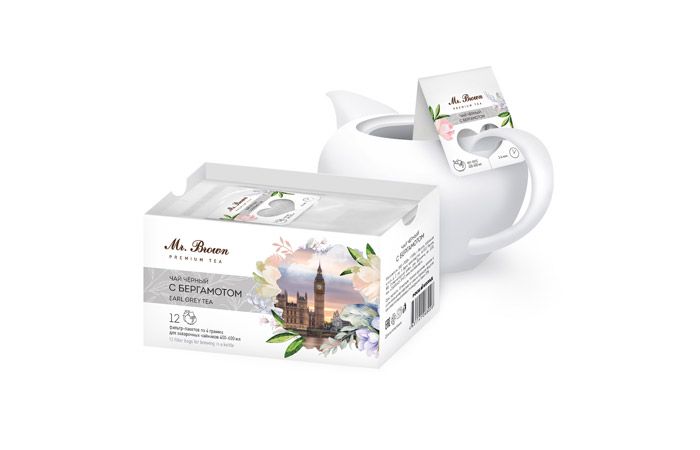Чай в пакетиках для чайника «Mr.Brown» черный с бергамотом 12х4г в коробках по 5 пачек