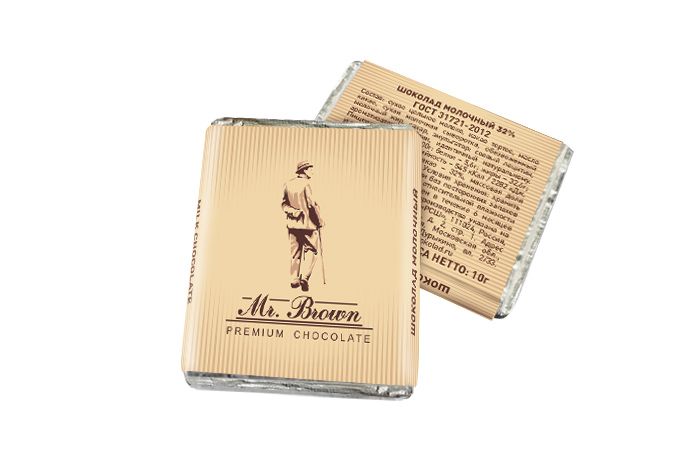 Mr.Brown - шоколад молочный серебро 330х10г, в блоках по 66 штук, в коробке по 5 блоков