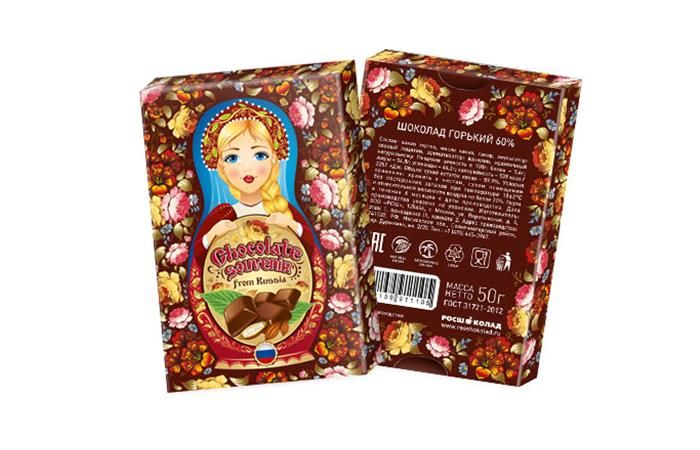 Шоколад 50г «Матрешка» горький в картонной упаковке