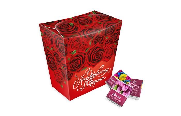 Шоколадный набор к 8 марта «Розы» 230г из 23 шоколадок 10г