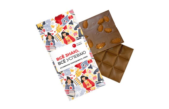 Шоколад 100г с миндалём в картонной упаковке с логотипом клиента