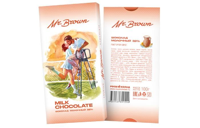Mr.Brown – шоколад молочный 100г в картонной упаковке, блок 25 штук