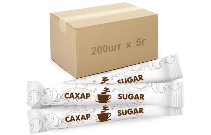 Сахар порционный стик 5г бело-коричневый в коробках по 1кг