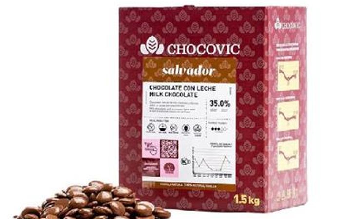 Chocovic – Шоколад молочный SALVADOR 35% какао (CHM-T1CHVC-69B) 1,5кг в коробке по 8шт.