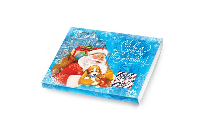 Новогодний шоколадный набор «пенал» из 12 шоколадок 5г [60г] «Дед Мороз и щенок» шоколад с логотипом клиента