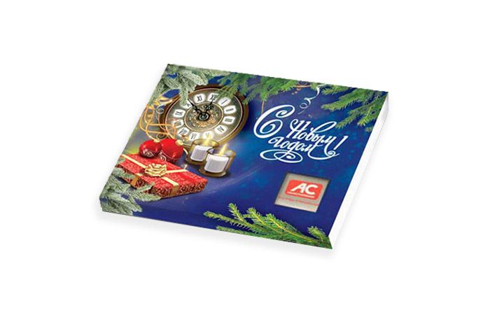 Новогодний шоколадный набор «Пенал» из 12 шоколадок 5г [60г] коробка «Часы» шоколад с лого заказчика