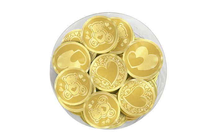 Шоколадная монета «Любовь» 6г в тубе по 60шт [молочный, золото]
