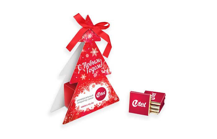 Новогодний Шоколадный набор «Ёлочка» 60г из 12 шоколадок 5г с логотипом клиента