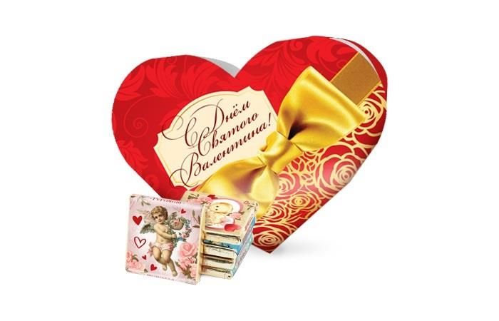 Шоколадный набор «Сердце» Золотой Бант из 15 шоколадок 5г [75г] 150х170х30 мм