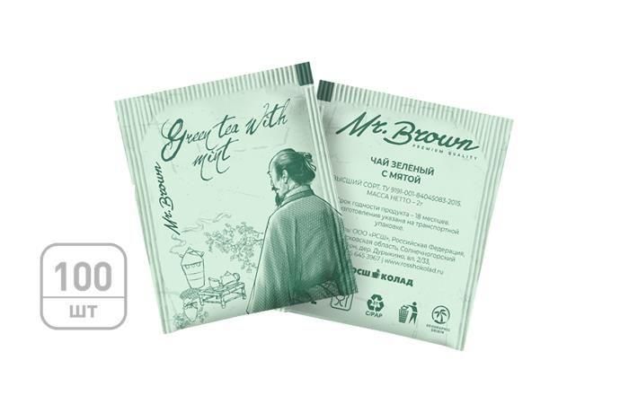 Mr.Brown - чай пакетированный зеленый с мятой 100х2г