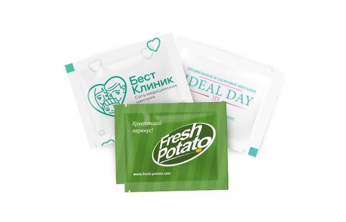 Влажные салфетки для рук с антибактериальным эффектом в инд. упаковке с логотипом заказчика